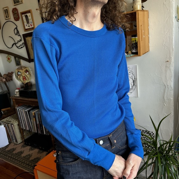 🏴☠️ SOLD 🏴☠️ Vintage 70s 80s Fruit of the Loom Blue Waffle Thermal ~ Size XL - Picture 2 of 8